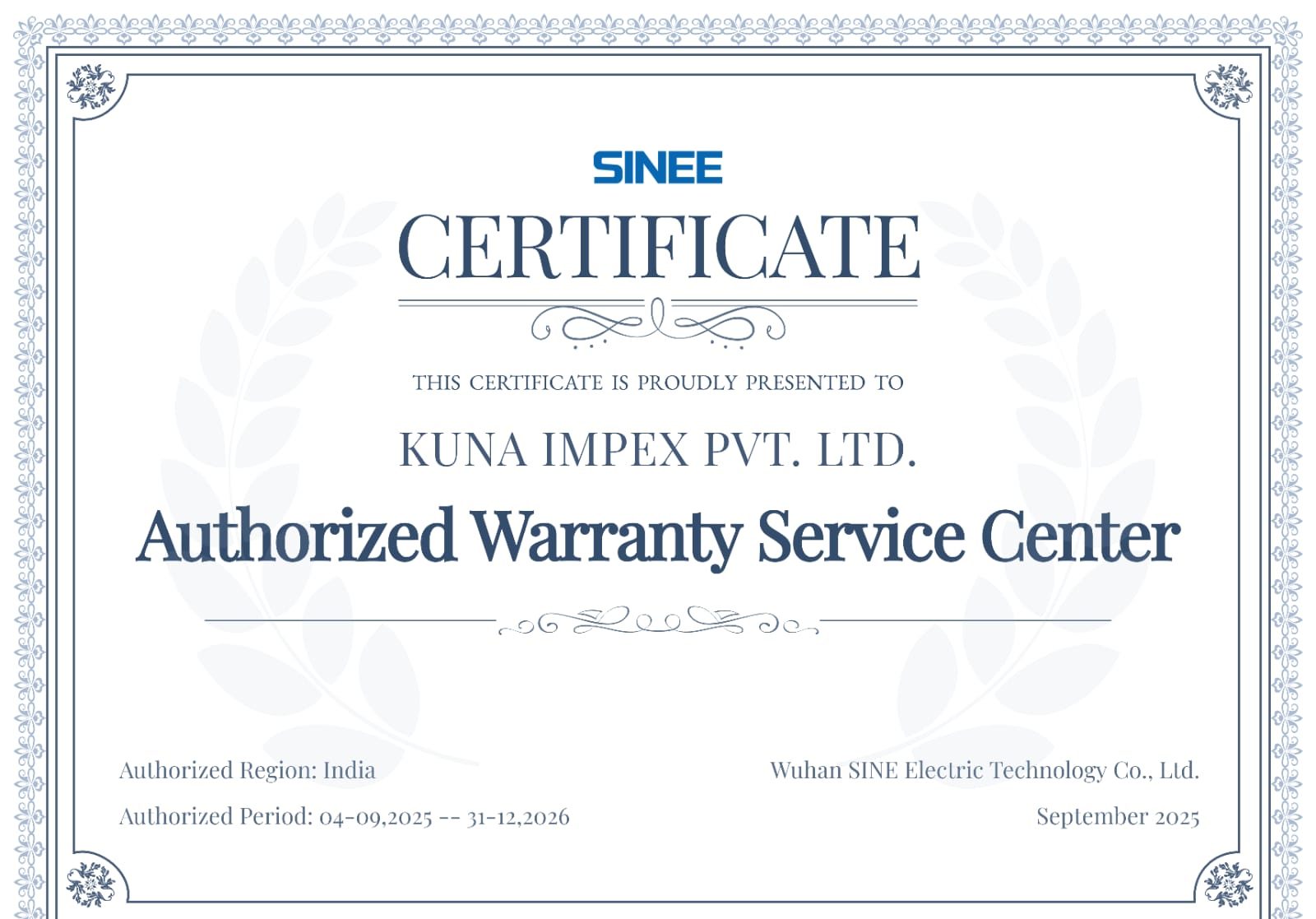 Authorized Warranty Service Center for SINEE